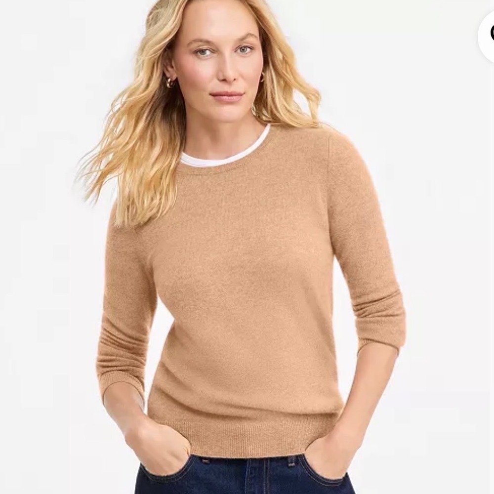 Charter Club Luxury Cashmere Sweater Tan Camel Crew Neck Long Sleeve Small